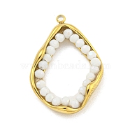 Faceted Natural Quartz Dyed Pendants, Irregular Oval Charms with Golden Plated 304 Stainless Steel Edge, White, 27x19x5mm, Hole: 1.4mm(STAS-K273-04G-02)