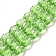 Glass Beads Strands, Faceted, teardrop, Lime Green, 12x8mm, Hole: 1mm, about 56~58pcs/strand, 25~27 inch(X-EGLA-E010-8x12mm-14)