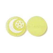 Resin Cabochons, with Glitter Powder, Flat Round with Moon & Pentagram Pattern, Champagne Yellow, 29x5.5mm(RESI-G055-02C)