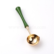 Brass Handle Wax Sealing Stamp Melting Spoon, with Schima Wood Handle, for Wax Seal Stamp Melting Spoon Wedding Invitations Making, Green, 11.4x2.95x1.35cm(TOOL-WH0133-53B)