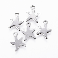 304 Stainless Steel Charms, Starfish/Sea Stars, Stainless Steel Color, 11.5x8.5x0.8mm, Hole: 1.4mm(X-STAS-K154-22P)