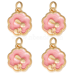 5Pcs Brass Enamel Charms, with Jump Rings, Nickel Free, Real 18K Gold Plated, Flower with Rabbit, Light Coral, 13.5x11x3.5mm, Jump Ring: 5x1mm, 3mm inner diameter(KK-BBC0009-22)