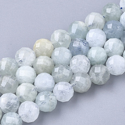 Natural Aquamarine Beads Strands, Faceted, Round, 7.5~8x8mm, Hole: 1mm, about 25pcs/strand, 7.48 inch(X-G-S345-8mm-013)