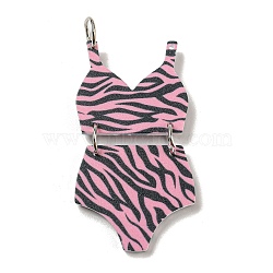 Printed Acrylic Pendants, with Iron Jump Ring, Leopard Print Swimsuit, Hot Pink, 46x23x2mm, Hole: 5.5mm(OACR-G030-01C)