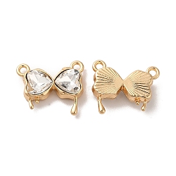 Glass Charms, Rack Plating Golden Alloy Findings, Nickel Free, Bowknot, Clear, 14x16x4.5mm, Hole: 1.5mm(PALLOY-O106-20G-01)