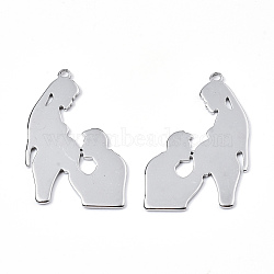 Non-Tarnish 201 Stainless Steel Pendants, Family, Stainless Steel Color, 37x24x1mm, Hole: 2mm(STAS-N098-068P)