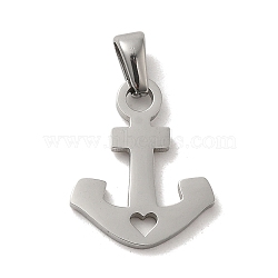 304 Stainless Steel Pendants, Laser Cut, Anchor Charm, Stainless Steel Color, 18x14.5x1mm, Hole: 3x7mm(STAS-B053-16P)