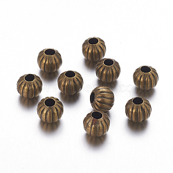 Iron Corrugated Beads, Nickel Free, Antique Bronze, Round, 8mm in diameter, hole: 3mm, about 1563pcs/1000g(E300Y-NFAB)