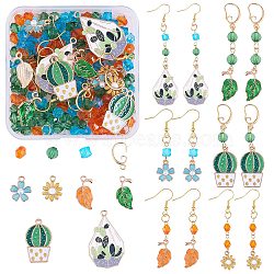 DIY Plants Theme Earring Making Kit, Including Cactus & Sakura Alloy Enamel Pendants, Brass & Iron Earring Hooks, Bicone & Square Acrylic Beads, Mixed Color, 238Pcs/box(DIY-SZ0009-34)