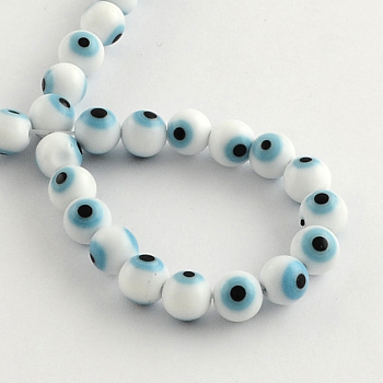 Round Handmade Evil Eye Lampwork Beads, Cadet Blue, 6mm, Hole: 1mm, about 64pcs/strand, 14.1 inch