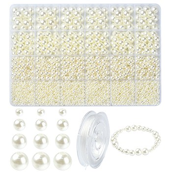 DIY Imitation Pearl Bracelet Making Kit, Including ABS Plastic Round Beads, Elastic Thread, Old Lace, Beads: 148.8g/box