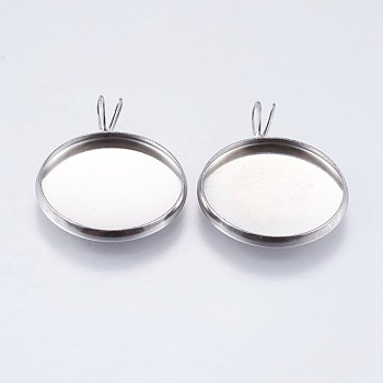 304 Stainless Steel Pendant Cabochon Settings, Plain Edge Bezel Cups, Flat Round, Stainless Steel Color, Tray: 18mm, 25x20x2mm, Hole: 2x3mm