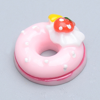 Resin Decoden Cabochons, Donut, Pink, 18x9.5mm