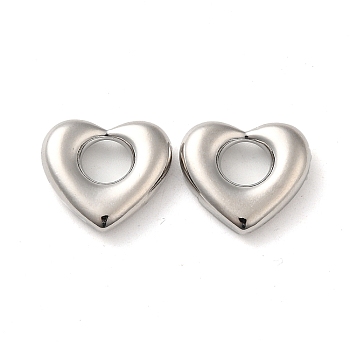 Brass Pendants, Heart Charm, Real Platinum Plated, 14.5x16x3.5mm, Hole: 5.8mm