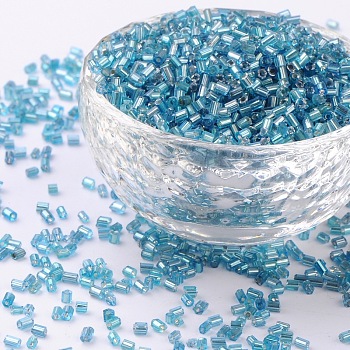 11/0 Two Cut Glass Seed Beads, Hexagon, Silver Lined Round Hole, Cyan, Size: about 2.2mm in diameter, about 37500pcs/Pound