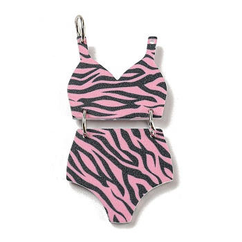 Printed Acrylic Pendants, with Iron Jump Ring, Leopard Print Swimsuit, Hot Pink, 46x23x2mm, Hole: 5.5mm