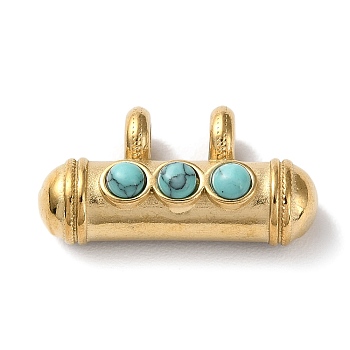 Boho Style Synthetic Turquoise 3-Bead Pendants, Column Charms with Golden Plated 304 Stainless Steel Findings, 14.5x28x9mm, Hole: 4mm