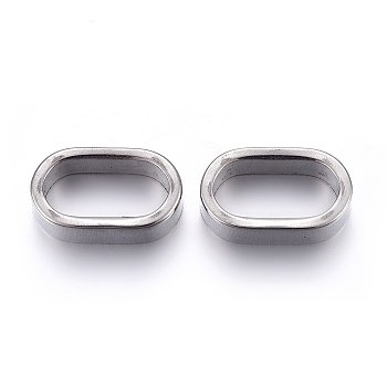 304 Stainless Steel Slide Charms/Slider Beads, For Leather Cord Bracelets Making, Oval, Stainless Steel Color, 15x9x5mm, Hole: 12x6mm