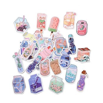 50Pcs Cartoon Drinking Bottle Paper Sticker Label Set, Adhesive Label Stickers, for Suitcase & Skateboard & Refigerator Decor, Mixed Color, 50~75x23~55x0.3mm