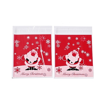 Christmas Theme Plastic Bakeware Bag, with Self-adhesive, for Chocolate, Candy, Cookies, Square, Red, 130x100x0.2mm, about 100pcs/bag