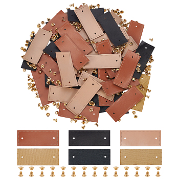 60 Sets 3 Colors PU Leather Clothing Blank Labels, with Iron Rivets, Rectangle, Mixed Color, 20x50x0.8mm, Hole: 2mm, 20 sets/color
