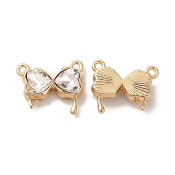 Glass Charms, Rack Plating Golden Alloy Findings, Nickel Free, Bowknot, Clear, 14x16x4.5mm, Hole: 1.5mm