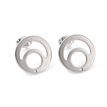 201 Stainless Steel Stud Earring Findings, with 304 Stainless Steel Pin and Ear Nuts, Flat Round, Stainless Steel Color, 15mm, Hole: 1mm, Pin: 0.7mm