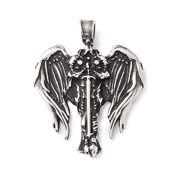 Tibetan Style 304 Stainless Steel Pendants, Cross with Wing, Antique Silver, 44x35x4mm, Hole: 4.5x5mm