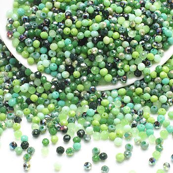 Electroplate Glass Beads, Faceted, Round, Lime Green, 4x3.5mm, Hole: 1mm
