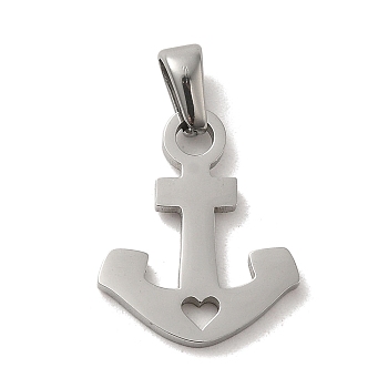 304 Stainless Steel Pendants, Laser Cut, Anchor Charm, Stainless Steel Color, 18x14.5x1mm, Hole: 3x7mm