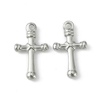 304 Stainless Steel Pendants, Cross Charms, Stainless Steel Color, 22x13x3mm, Hole: 2mm