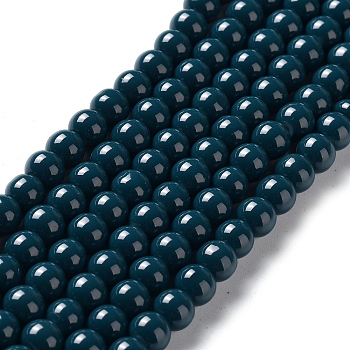 Painted Glass Bead Strands, Baking Paint, Round, Teal, 6mm, Hole: 1.3~1.6mm, about 133pcs/strand, 31.4 inch
