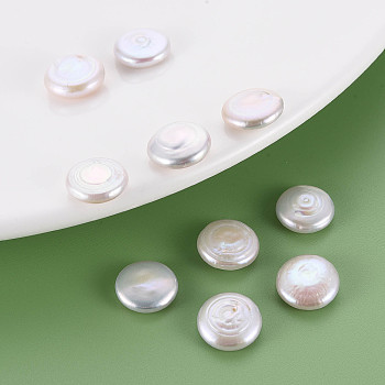 Natural Keshi Pearl Beads, Cultured Freshwater Pearl, No Hole/Undrilled, Flat Round, Seashell Color, 11~12x3~5mm