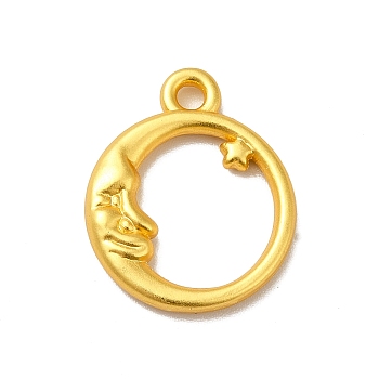 Rack Plating Alloy Pendants, Moon with Human Face, Matte Gold Color, 19.5x16x3mm, Hole: 1.8mm
