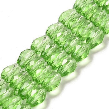 Glass Beads Strands, Faceted, teardrop, Lime Green, 12x8mm, Hole: 1mm, about 56~58pcs/strand, 25~27 inch