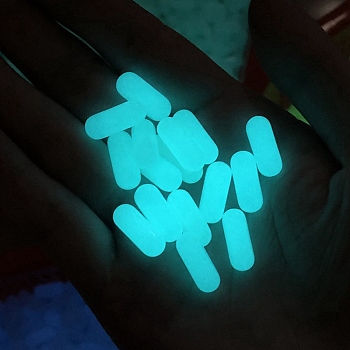 Synthetic Luminous Stone Beads, Glow in the Dark, Capsule Shape, No Hole, Light Blue, 15x6mm