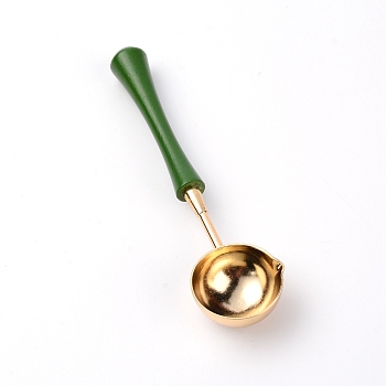 Brass Handle Wax Sealing Stamp Melting Spoon, with Schima Wood Handle, for Wax Seal Stamp Melting Spoon Wedding Invitations Making, Green, 11.4x2.95x1.35cm