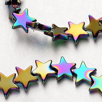 Electroplate Non-magnetic Synthetic Hematite Bead Strands, Star, Multi-color Plated, 8x8x2~3mm, Hole: 1mm, about 61~63pcs/strand, 15.7 inch