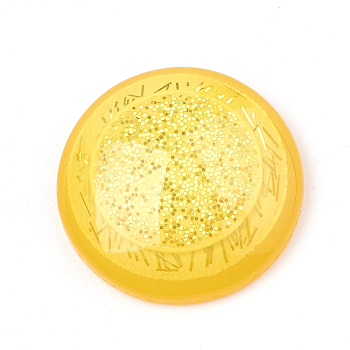 Resin Cabochons, with Glitter Powder, Half Round, Yellow, 18x5mm