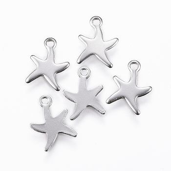 304 Stainless Steel Charms, Starfish/Sea Stars, Stainless Steel Color, 11.5x8.5x0.8mm, Hole: 1.4mm
