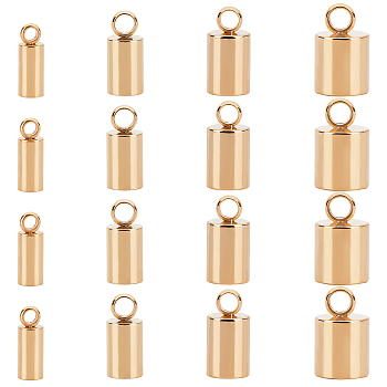 304 Stainless Steel Cord Ends, End Caps, Column, Golden, 8~10x3~6mm, Hole: 1.2~2mm, 24pcs/box