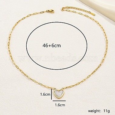 Natural Shell Heart Pendant Necklaces with Golden Stainless Steel Paperclip Chains(EU3732-2)-3