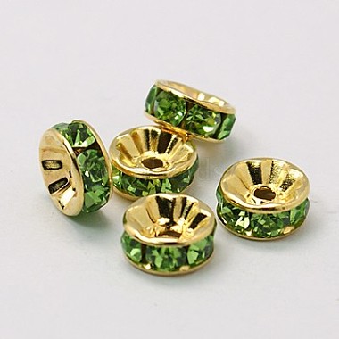 10mm Green Rondelle Brass + Rhinestone Spacer Beads