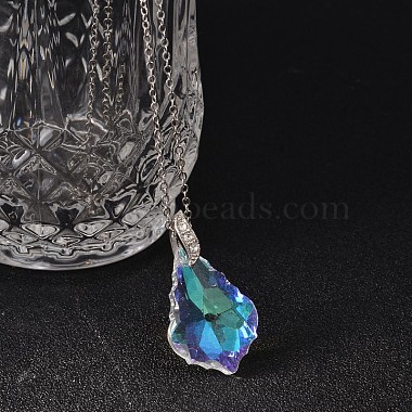 Teardrop ab couleur plaqué colliers pendentif en verre galvanisé(NJEW-JN01492)-2