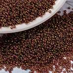 MIYUKI Round Rocailles Beads, Japanese Seed Beads, 15/0, (RR301) Dark Topaz Rainbow Gold Luster, 1.5mm, Hole: 0.7mm, about 5555pcs/10g(X-SEED-G009-RR0301)