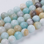 Natural Flower Amazonite Beads, Faceted, Round, 8mm, Hole: 1mm, about 45~47pcs/strand, 15 inch(G-H1430-1)