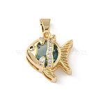 Brass Micro Pave Cubic Zirconia Fish Charms, Nickel Free, Real 18K Gold Plated, Sea Green, 15x14.5x8mm, Hole: 6.5x3.5mm(KK-Z136-49G-03)