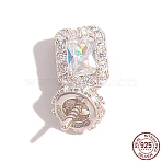Rhodium Plated 925 Sterling Silver Pin Peg Bails, with Cubic Zirconia, Real Platinum Plated, 13x5.5x5.5mm, Pin: 0.7mm(STER-Z005-08P)
