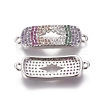 Brass Micro Pave Cubic Zirconia Links connectors, Rectangle, Colorful, Platinum, 9x26x2.2mm, Hole: 1.2mm(ZIRC-k081-11P)