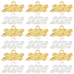 40Pcs 2 Colors Alloy Pendants, Number 2026 Charms, Mixed Color, 14x28.5x1mm, Hole: 3mm, 20pcs/color(FIND-SC0020-50)